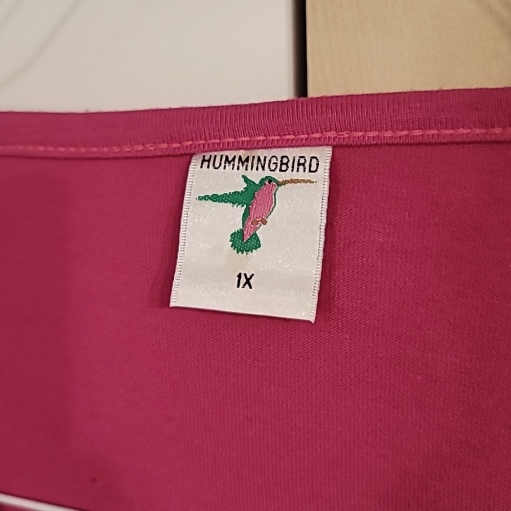 Women's hummingbird Pink T-shirt, 1X Preloved - Picture 6 of 8